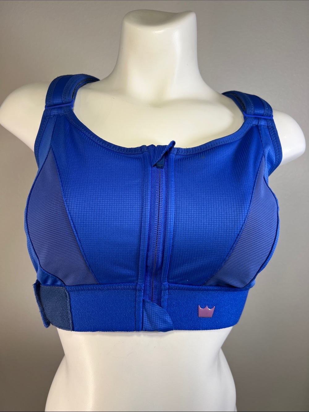 SHEFIT Electric Cobalt Blue Front-Zip Adjustable Support Sports Bra MEDIUM
